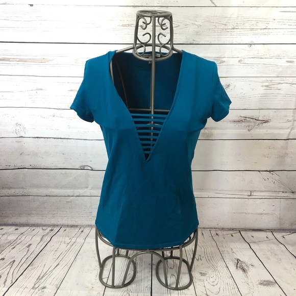 Express Tops - Express Deep V Turquoise Tee